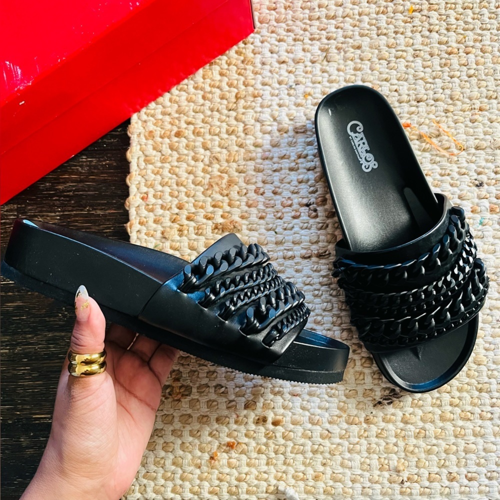 Carlos Santana Black chain beach Sandals vacation baddie